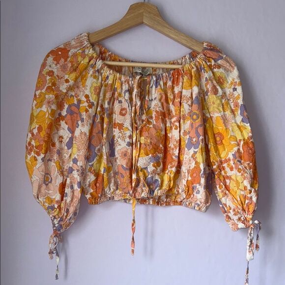 Rachel Zoe Floral Women's Top Multicolor Crop Top size XS Linen - Picture 1 of 1